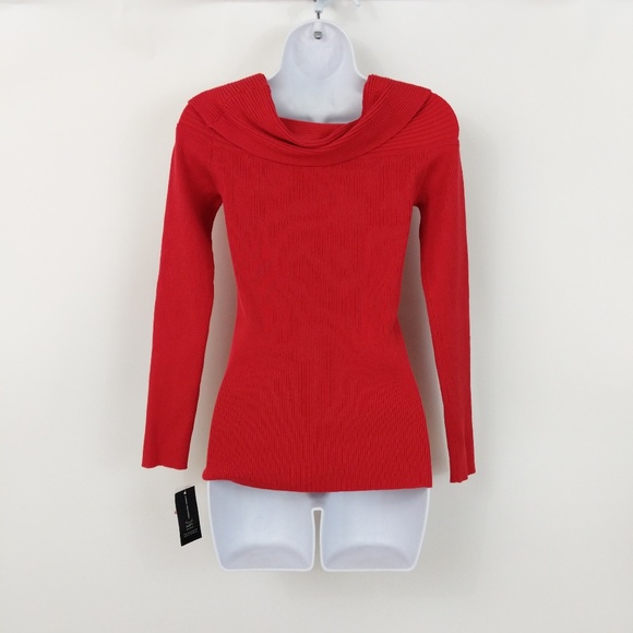 INC Red Off-the-shoulder/Cowl Neck Sweater - Picture 3 of 4
